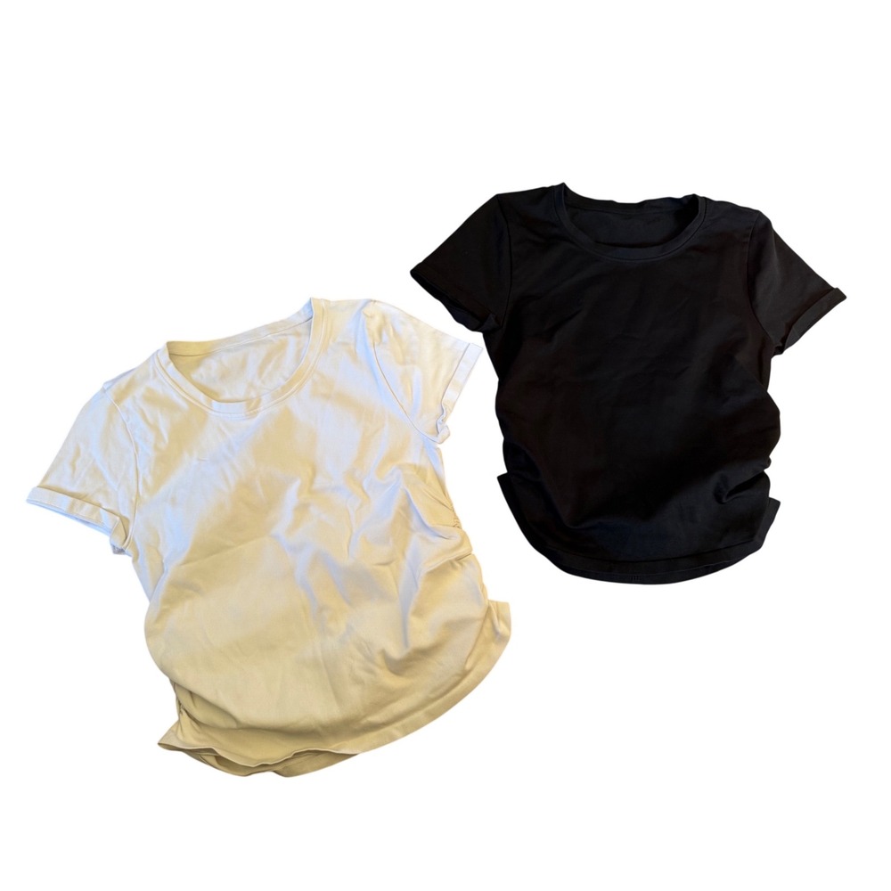 OQQ cinched sides white and black t-shirt bundle athletic wear‎ neutral classic